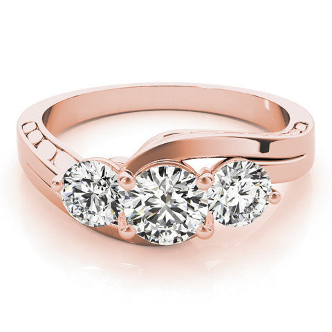Rose gold Three-Stone Round Brilliant Split Shank Prong Set Ring