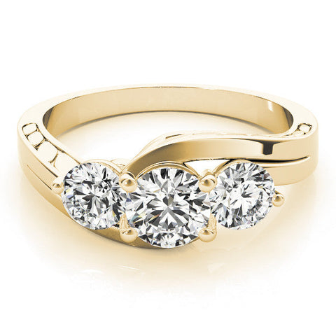 Yellow gold Three-Stone Round Brilliant Split Shank Prong Set Ring