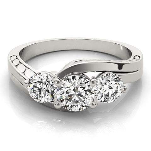 White gold Three-Stone Round Brilliant Split Shank Prong Set Ring