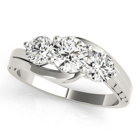 White gold Three-Stone Round Brilliant Split Shank Prong Set Ring