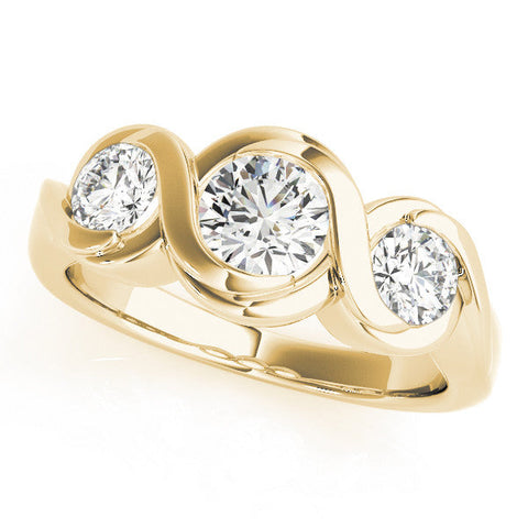 Yellow gold Three-Stone Round Diamond Wave Band with Bezel Setting