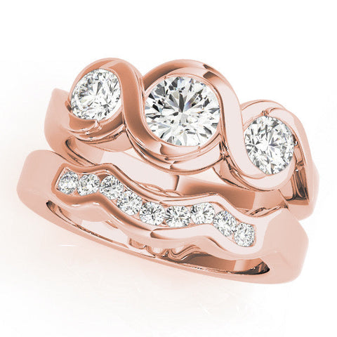 Rose gold Three-Stone Round Diamond Wave Band with Bezel Setting