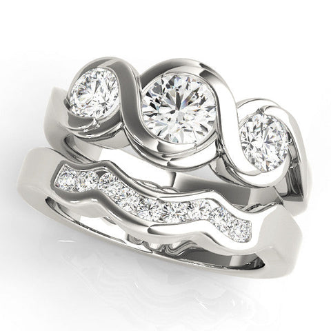 White gold Three-Stone Round Diamond Wave Band with Bezel Setting