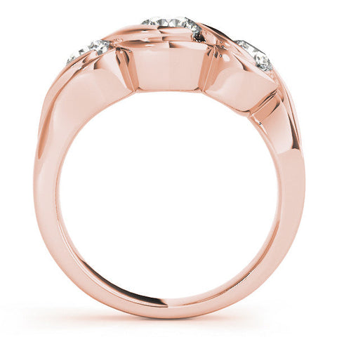 Rose gold Three-Stone Round Diamond Wave Band with Bezel Setting