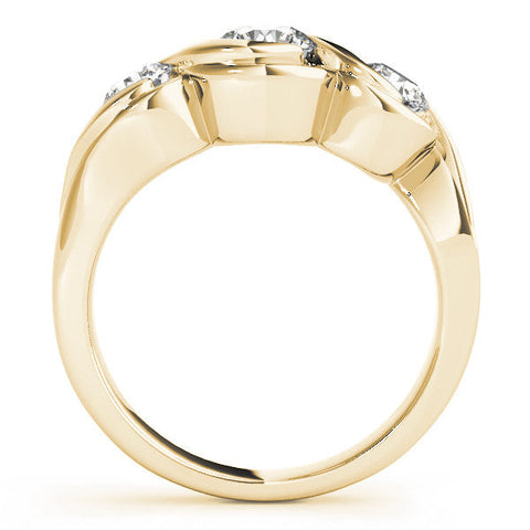Yellow gold Three-Stone Round Diamond Wave Band with Bezel Setting