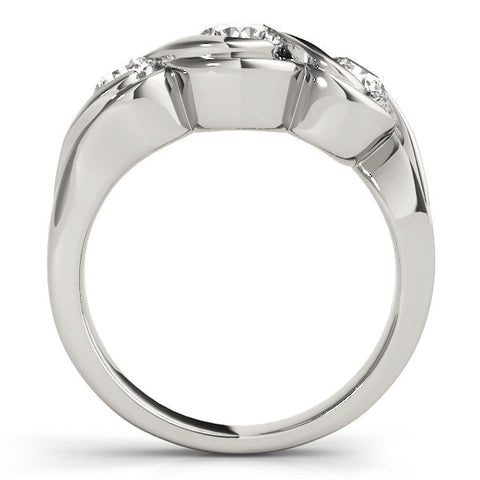 White gold Three-Stone Round Diamond Wave Band with Bezel Setting