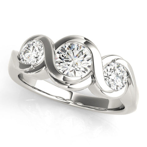 White gold Three-Stone Round Diamond Wave Band with Bezel Setting