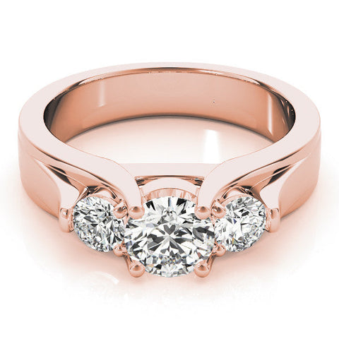 Rose gold Three-Stone Round Diamond Trellis Engagement Ring with Split Shank Band