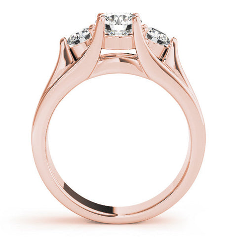 Rose gold Three-Stone Round Diamond Trellis Engagement Ring with Split Shank Band