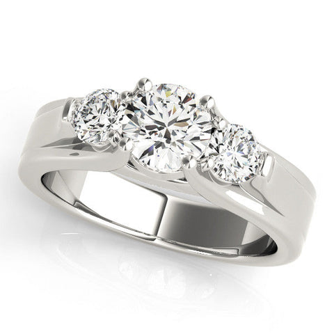 Platinum Three-Stone Round Diamond Trellis Engagement Ring with Split Shank Band