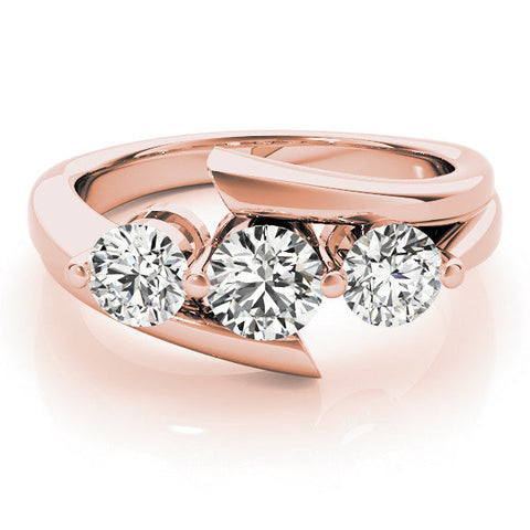 Rose gold Three-Stone Round Diamond Bypass Band with Prong Setting