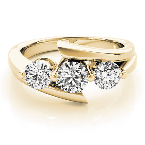 Yellow gold Three-Stone Round Diamond Bypass Band with Prong Setting