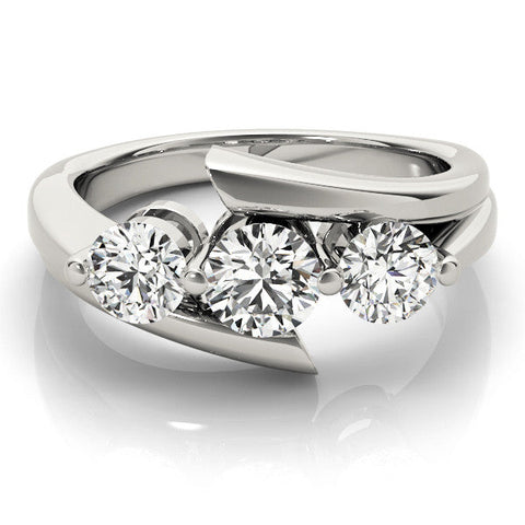 Platinum Three-Stone Round Diamond Bypass Band with Prong Setting