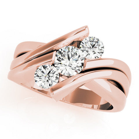 Rose gold Three-Stone Round Diamond Crossover Band with Channel Prong Setting
