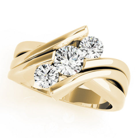 Yellow gold Three-Stone Round Diamond Crossover Band with Channel Prong Setting