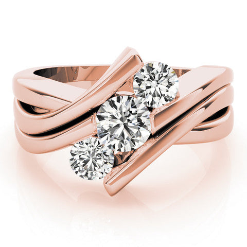 Rose gold Three-Stone Round Diamond Crossover Band with Channel Prong Setting