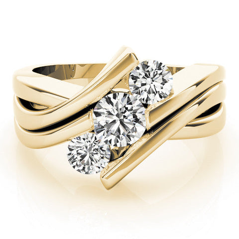 Yellow gold Three-Stone Round Diamond Crossover Band with Channel Prong Setting