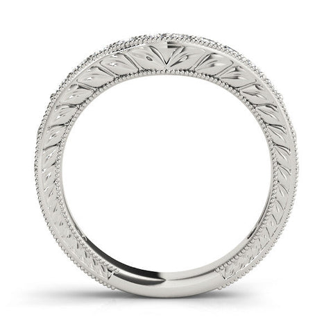 White gold Milgrain Round Diamond Curved Eternity Band with Pavé Setting