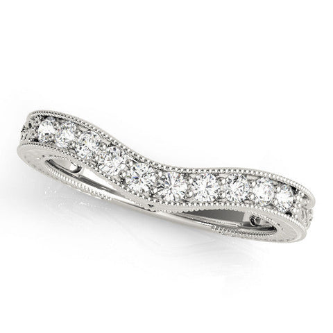 White gold Milgrain Round Diamond Curved Eternity Band with Pavé Setting