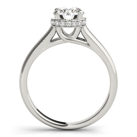 White gold Round Solitaire Diamond Engagement Ring with Four-Prong Setting and Tapered Band