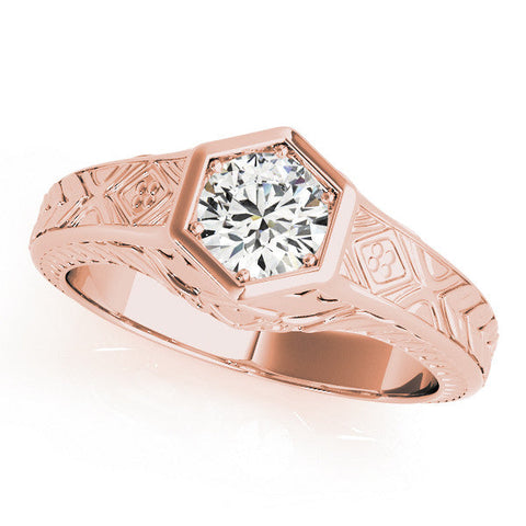 Rose gold Hexagonal Bezel Cushion Diamond Engraved Band Ring