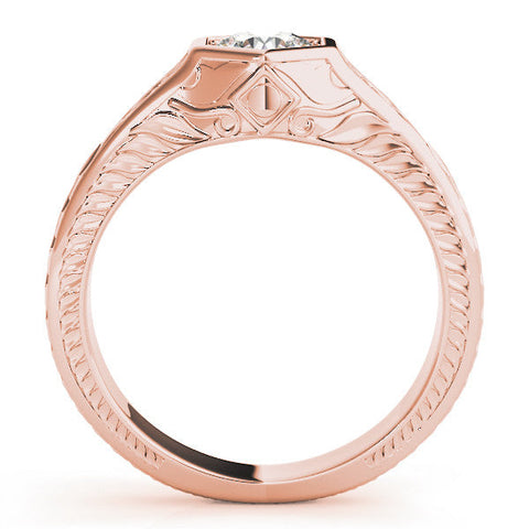 Rose gold Hexagonal Bezel Cushion Diamond Engraved Band Ring