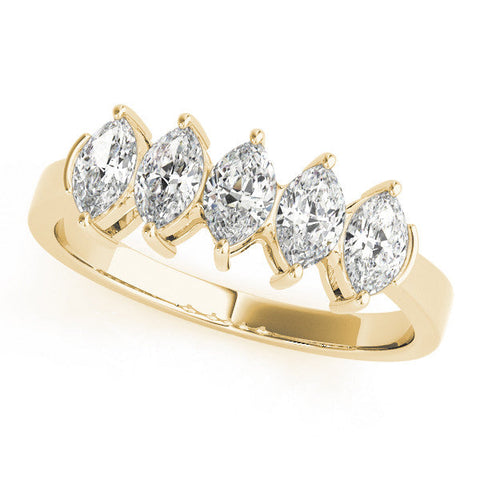 Yellow gold Five Stone Marquise Diamond Prong Set White Gold Band
