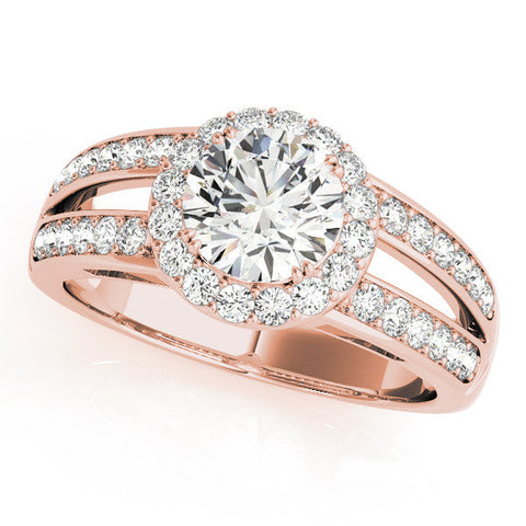 Rose gold Cushion Halo Split Shank Diamond Ring with Pave Setting