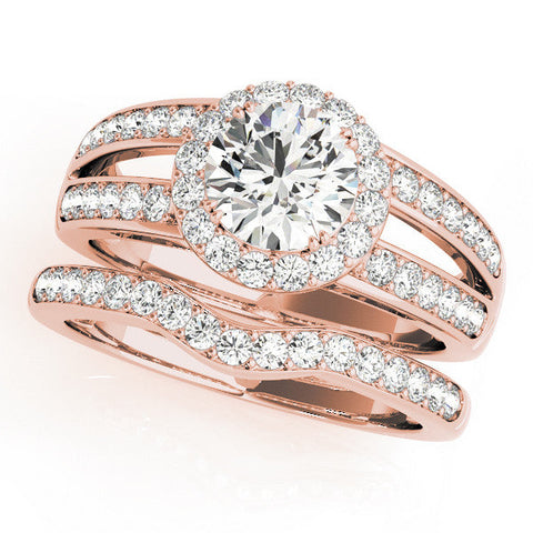 Rose gold Cushion Halo Split Shank Diamond Ring with Pave Setting
