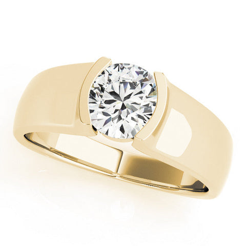 Yellow gold Oval Solitaire Bezel Set Diamond Ring with Wide Band