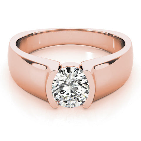 Rose gold Pear Solitaire Bezel Set Diamond Ring with Wide Band
