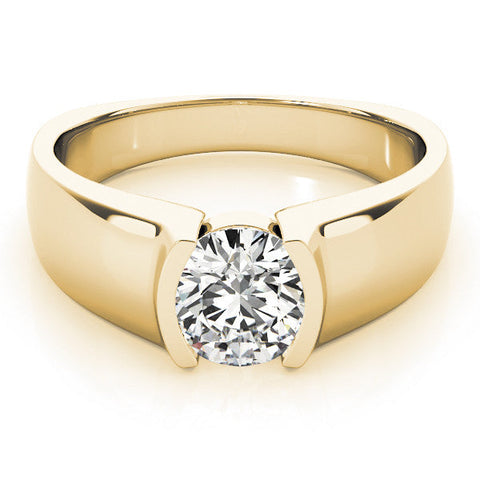 Yellow gold Oval Solitaire Bezel Set Diamond Ring with Wide Band