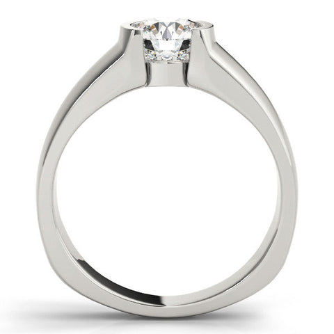 White gold Emerald Solitaire Bezel Set Diamond Ring with Wide Band