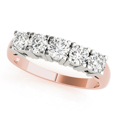 Rose gold Five-Stone Round Diamond Prong Set White Gold Band