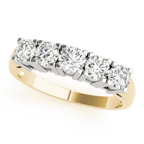 Yellow gold Five-Stone Round Diamond Prong Set White Gold Band