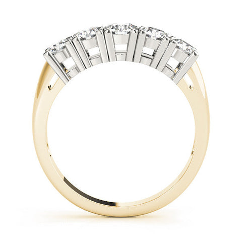 Yellow gold Five-Stone Round Diamond Prong Set White Gold Band