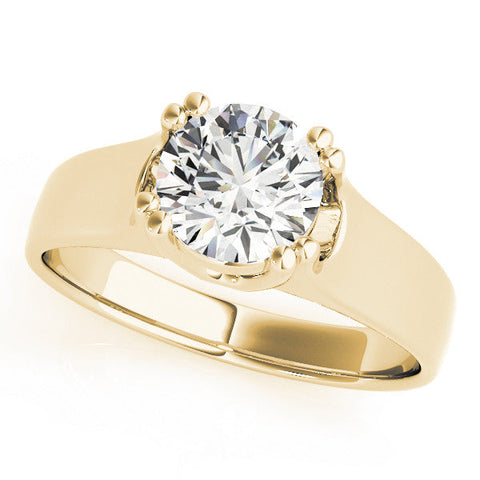 Yellow gold Round Solitaire Diamond Ring with Six-Prong Cathedral Setting