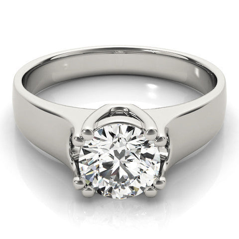 White gold Round Solitaire Diamond Ring with Six-Prong Cathedral Setting