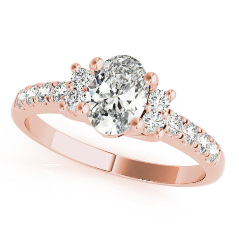 Rose gold Oval Diamond Three-Stone Pave Band with Four-Prong Setting
