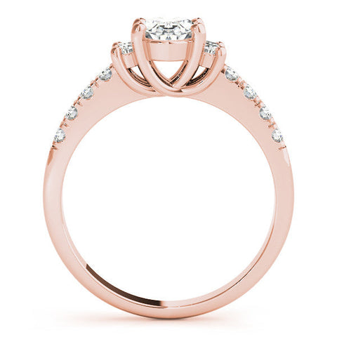 Rose gold Oval Diamond Three-Stone Pave Band with Four-Prong Setting