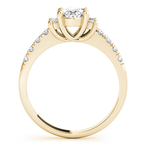 Yellow gold Marquise Diamond Three-Stone Pave Band with Four-Prong Setting