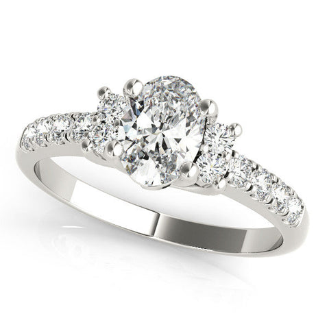 White gold Marquise Diamond Three-Stone Pave Band with Four-Prong Setting