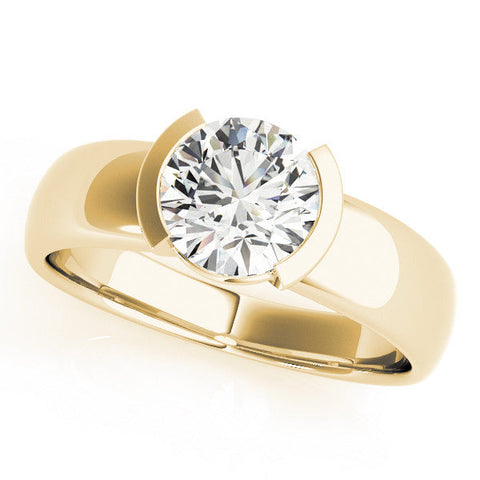 Yellow gold Round Solitaire Tension Set Diamond Ring with Wide Band