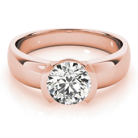 Rose gold Round Solitaire Tension Set Diamond Ring with Wide Band