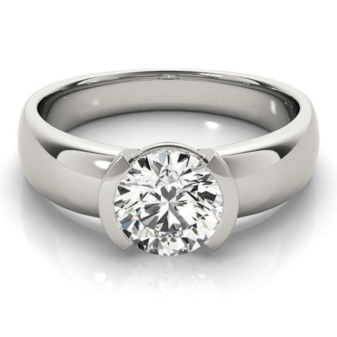 White gold Round Solitaire Tension Set Diamond Ring with Wide Band