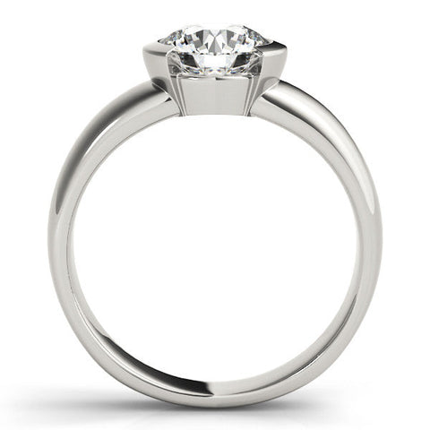 White gold Round Solitaire Tension Set Diamond Ring with Wide Band