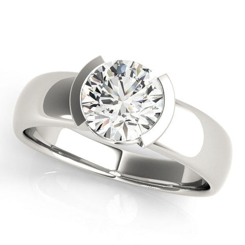 Platinum Round Solitaire Tension Set Diamond Ring with Wide Band