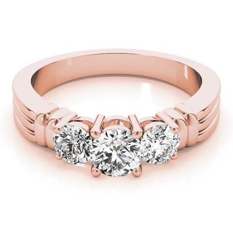 Rose gold Three-Stone Round Cut Channel Set Diamond Ring with Four-Prong Setting
