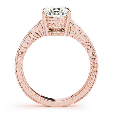 Rose gold Oval Cut Diamond Milgrain Pave Band Four-Prong Setting Ring