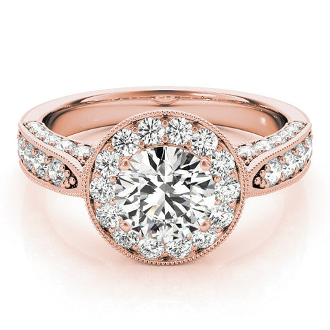 Rose gold Cushion Halo Diamond Engagement Ring with Split Shank Band and Four-Prong Setting